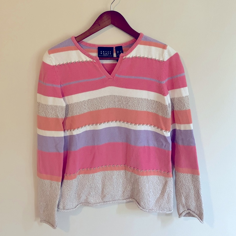 Liz Claiborne Pink and White Knit Top